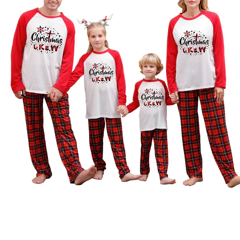 Christmas Family Matching Pajamas Set Long Sleeve Letter Print T-shirt with Plaid Pants Sleepwear Loungewear for the Whole