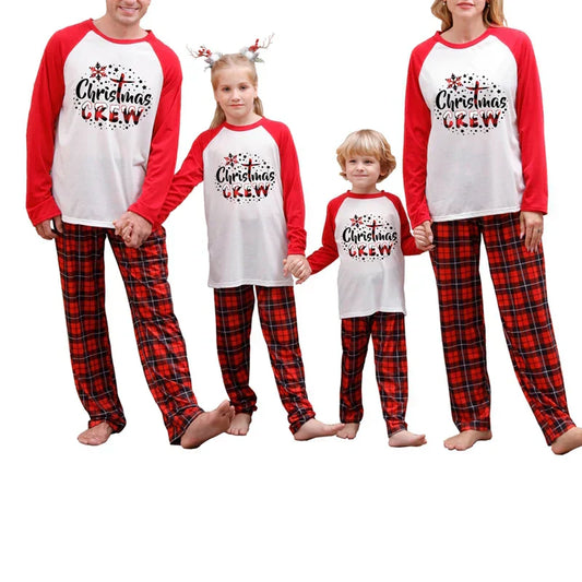 Christmas Family Matching Pajamas Set Long Sleeve Letter Print T-shirt with Plaid Pants Sleepwear Loungewear for the Whole