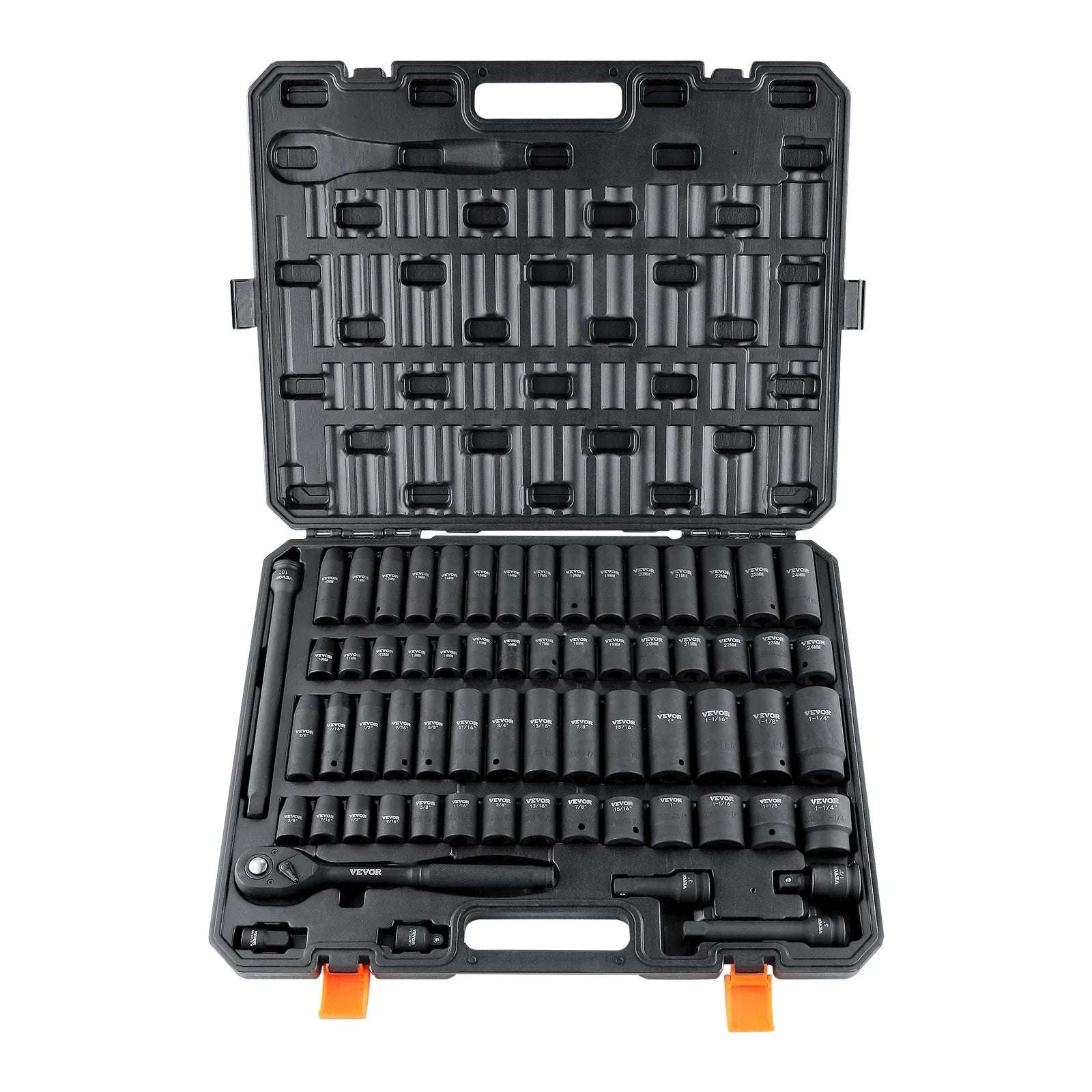 VEVOR 1/2" Drive Impact Socket Set  6 Point Cr-V Alloy Steel for Auto Repair Easy-to-Read Size Markings Rugged Construction