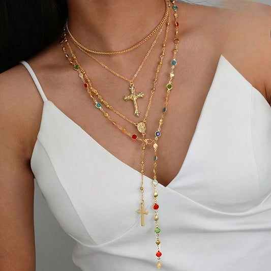 Fashionable And Simple Women'S Gold Multi-Layer Stacked Necklace With