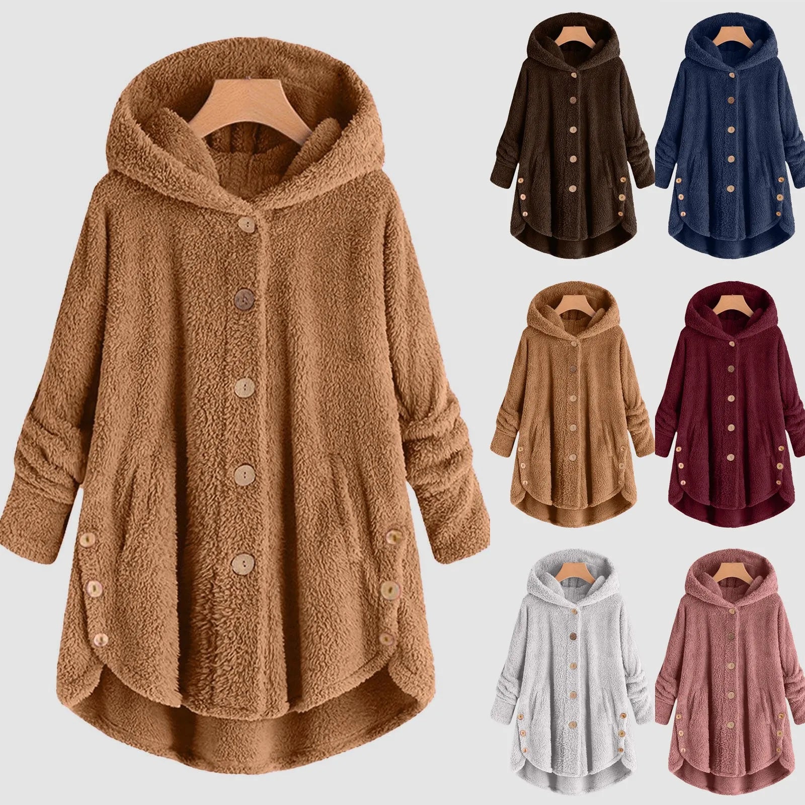 Women'S Plus Size Teddy Bear Plush Hooded Coat | Warm Wool Blend Jacket S“5Xl