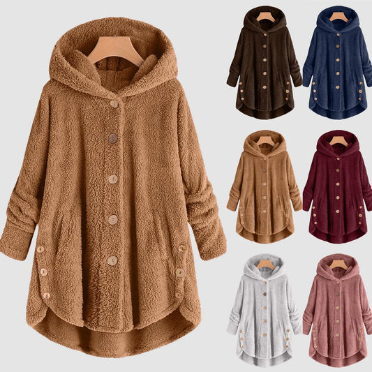 Women'S Plus Size Teddy Bear Plush Hooded Coat | Warm Wool Blend Jacket S“5Xl