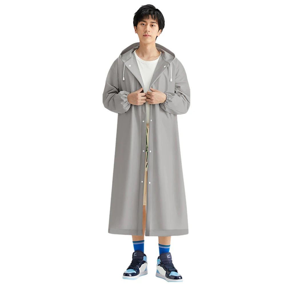Waterproof Eva Adult Long Raincoat Reusable Hooded Rain Poncho Men Wom