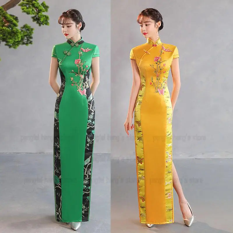 Luxury Stage Performance Show Dress Chesongam Women Elegant Embroider Flower Qipao Long Vestidos Vintage Mandarin Collar Qipao