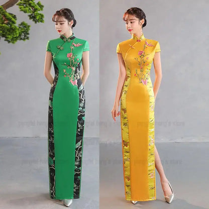 Luxury Stage Performance Show Dress Chesongam Women Elegant Embroider Flower Qipao Long Vestidos Vintage Mandarin Collar Qipao