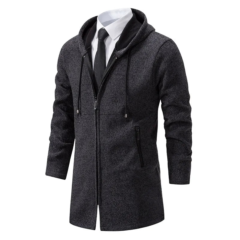 Winter Men's Thickened Hoodies Jacket  Long Sleeve Sweatshirts Cardigan Streetwear Solid Color Tops Outdoor Warm Zipper Overcoat