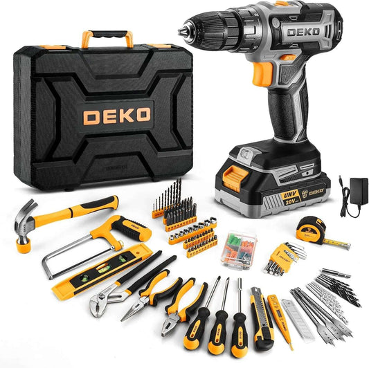 DEKO Cordless Drill Tool Kit Set: 20V Power Drill Tool Box with Battery Electric Drill Driver