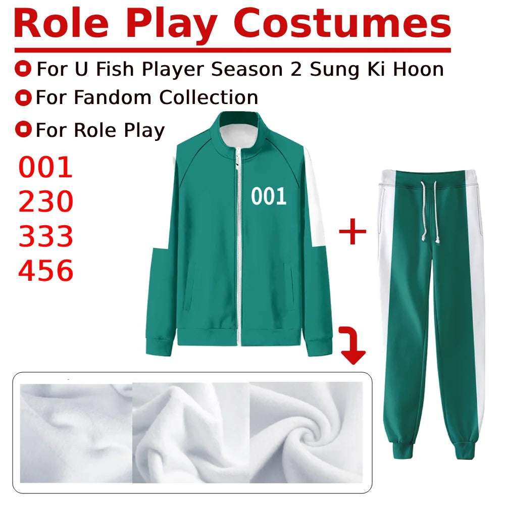 Role-playing Costume Season 2 Jacket Sweatshirt Trousers Two Piece Set Light Green for U Fish Player Sung Ki Hoon/Role-playing