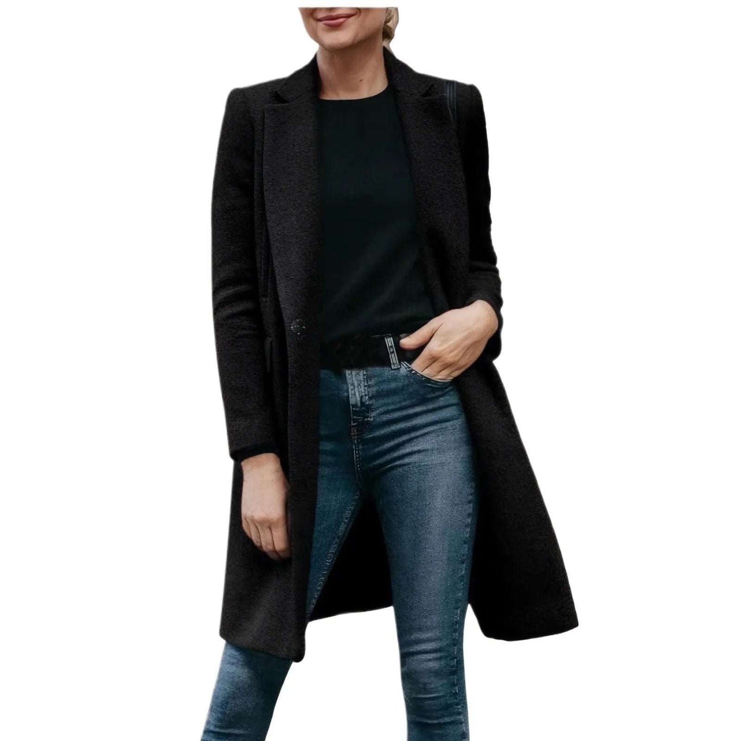 Eillysevens Women's Vintage Woolen Coat | Lapel Loose Fit Button Pockets | Autumn Winter | Black