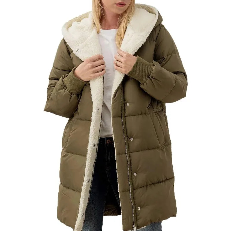 Women Winter Warm Coats Sherpa Fleece Lined Long Hooded Puffer Jacket