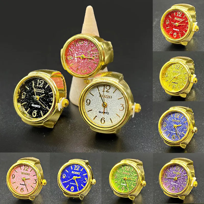Kiss Jewelry Gold Plated Shiny Index Dial Finger Watch Rings Men Women Stretchy Strap Quartz Watch Ring Vintage Punk Gifts