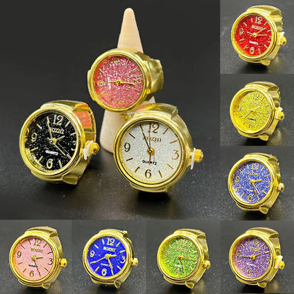 Kiss Jewelry Gold Plated Shiny Index Dial Finger Watch Rings Men Women Stretchy Strap Quartz Watch Ring Vintage Punk Gifts