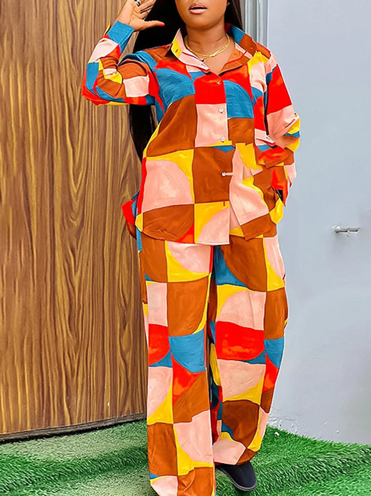 Cool Plus - Size Set! Color - Block Geometric Print, Perfect For Casual Outings
