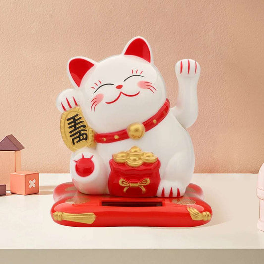 Lucky Cat Wealth Waving Figurines 2.5 inch Solar Powered Gorgeous Cat Crafts Statue for Home/Office/Car Windshield Decor Accessories