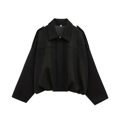 Women'S Brown Green Suede Jacket Loose Casual Bomber Coat Lapel Zipper Long Sleeve Jackets Vintage Lady Motorcycle Outwears