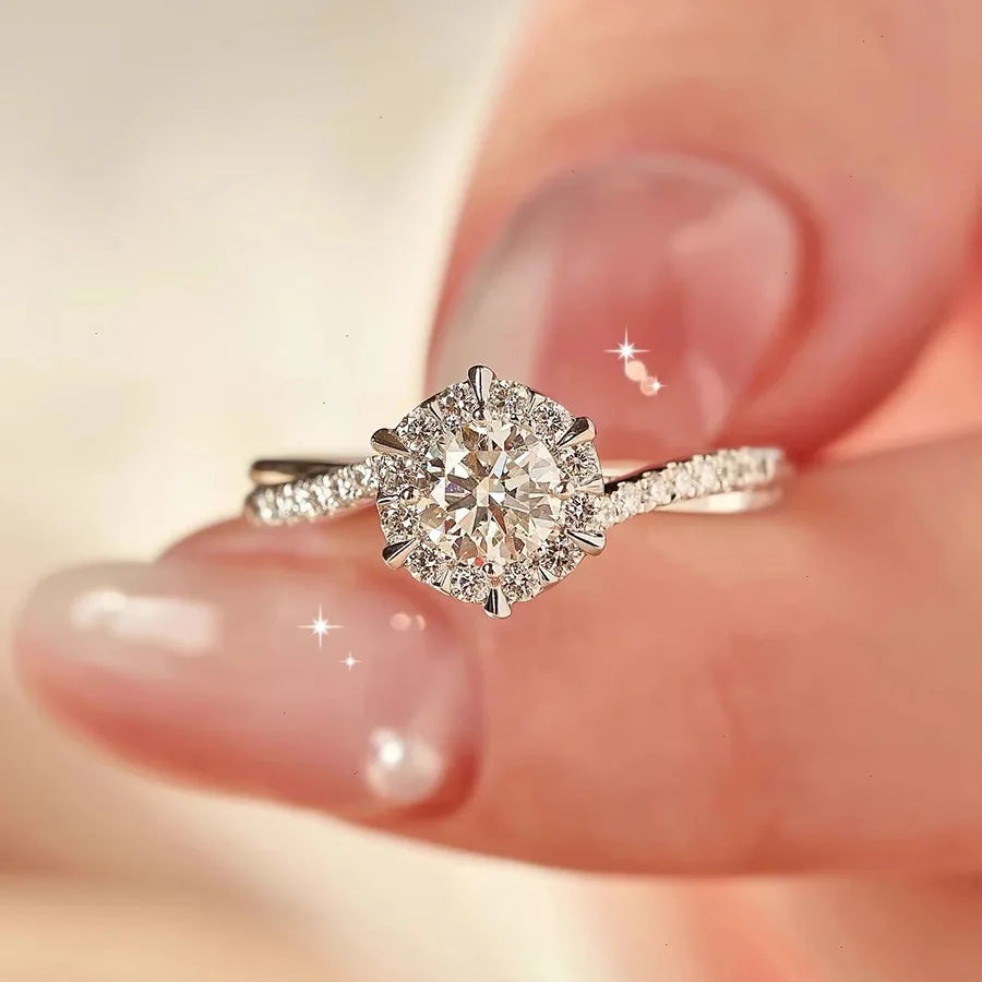 Imitation Moissanite Star Woven Ring Eight Hearts And Eight Arrows Zircon White G Twisted Arm Design Engagement Diamond Ring