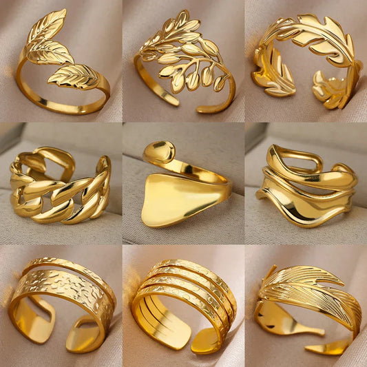 Stainless Steel Rings for Women G Color Hollow Out Wide Open Foldableer Ring 2023 Trend Luxury Aesthetic Jewelry anillos mujer