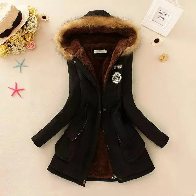 2024 New Autumn Winter Women's Cotton Jacket Padded Casual Slim Coat Emboridery Hooded Parkas Wadded Warm Overcoat