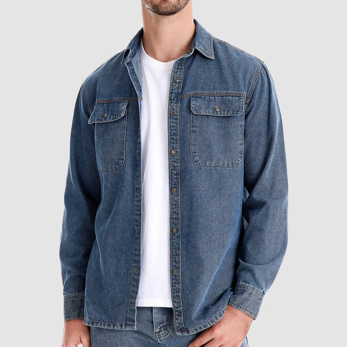 Men'S New Chinese Denim Jacket Men'S Jacket New Men'S Washed Denim Shirt Men'S Casual Cotton Long Seeved Chaquetas Hombre Invierno