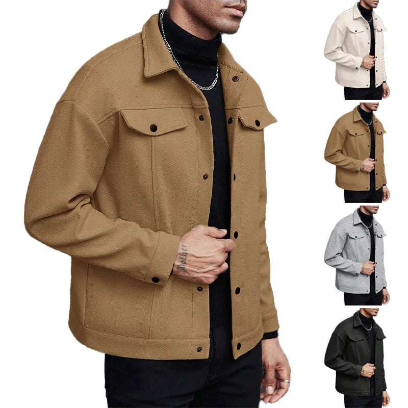 2025 autumn and winter new style, turtleneck woolen jacket, men's casual sports business jacket, pure colorClassic version