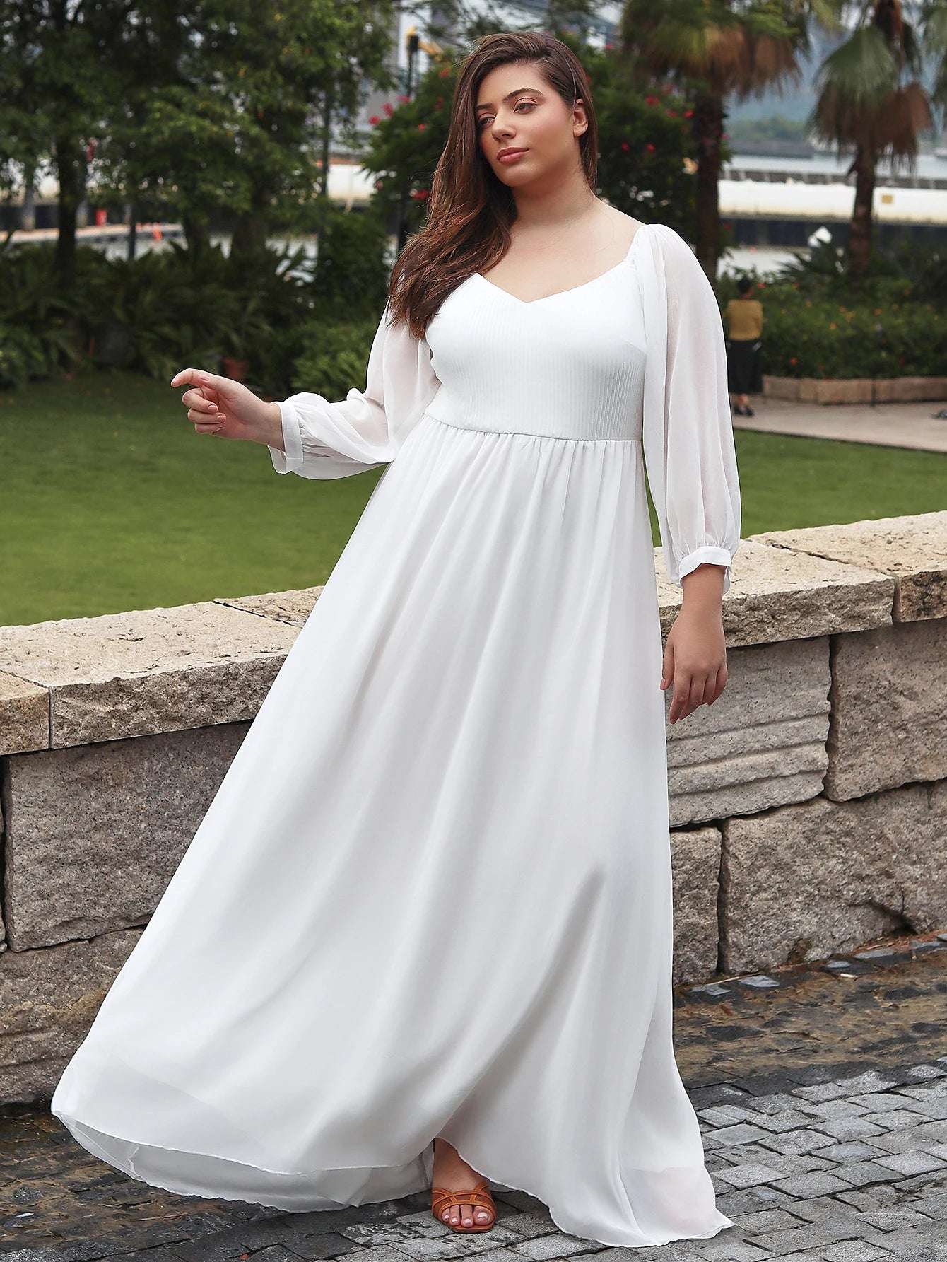 Women'S  Lace Maxi Evening Dress Gown Off Shoulder Lantern Sleeve  Waist Women'S Dress Flowy Hem White Long Dress