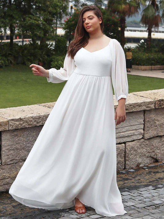 Women'S  Lace Maxi Evening Dress Gown Off Shoulder Lantern Sleeve  Waist Women'S Dress Flowy Hem White Long Dress