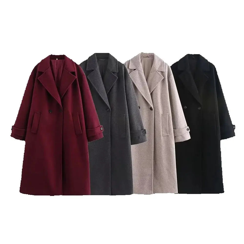 Women'S Fashionable Tri-Color Long Sleeve Coat - Loose Collar Autumn Outerwear