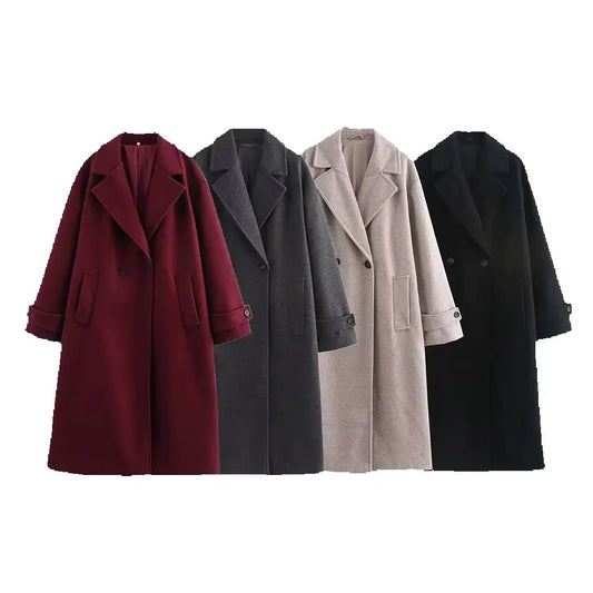 Women'S Fashionable Tri-Color Long Sleeve Coat - Loose Collar Autumn Outerwear