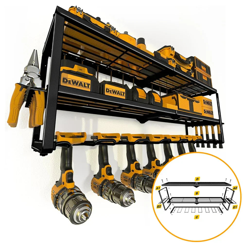 Power Tool Storage Rack Wall-Mounted Hardware Screwdriver Wrench Drill Heavy Duty Thicken Shelf For Workshop Metal Tool
