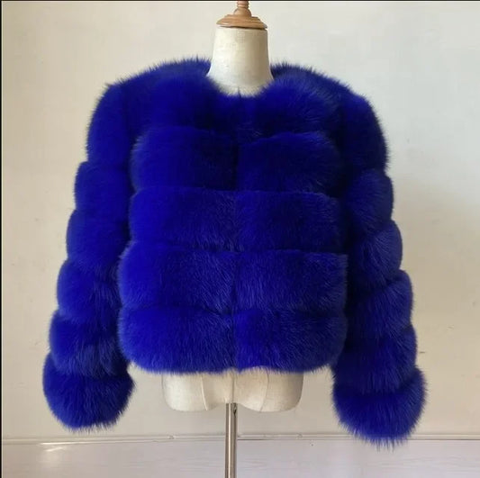 Women Cropped Long Sleeve Faux Fur Jacket European American Style Faux Fox Fur Jacket Artificial Leather Clothing