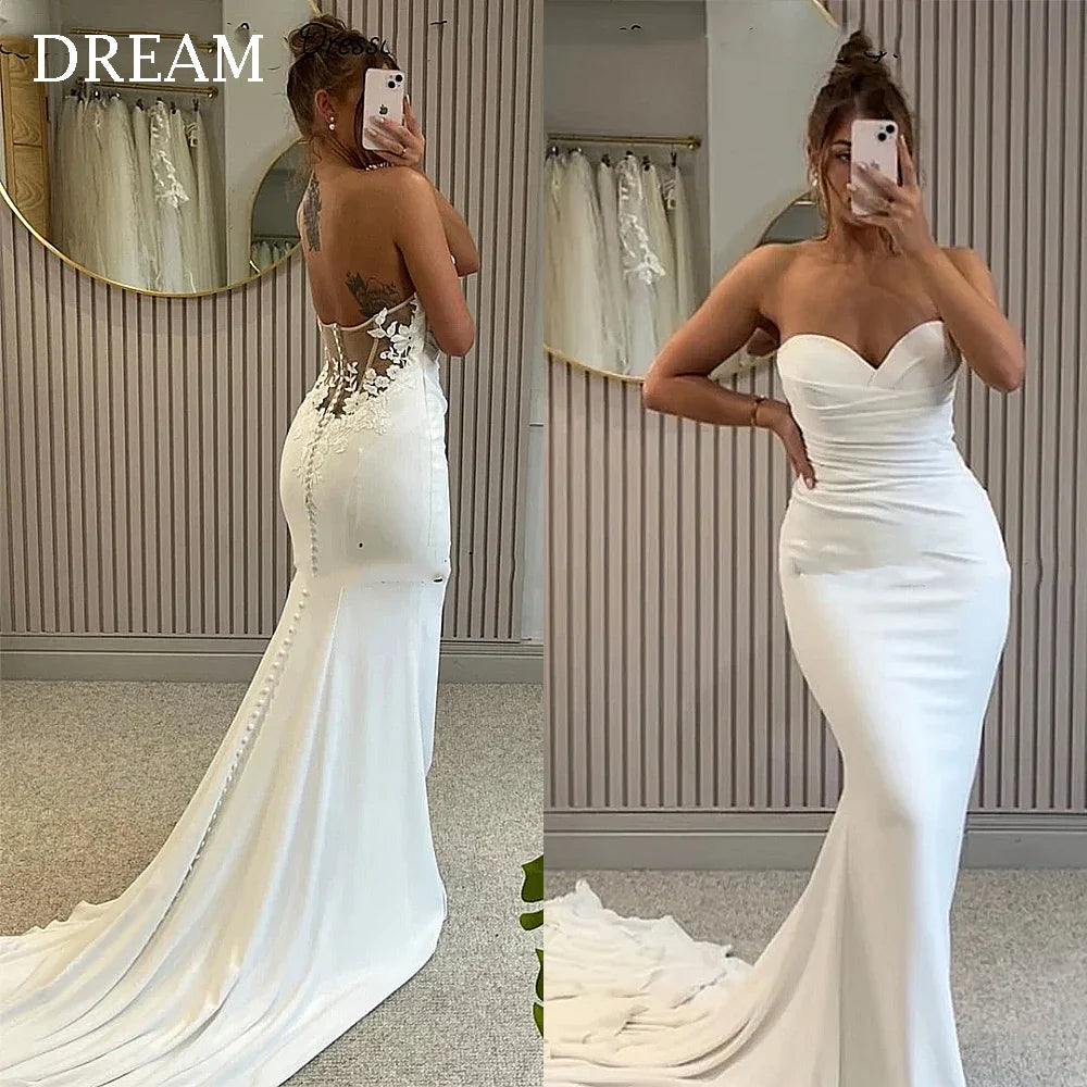 DREAM Customized Elegant Long Wedding Dresses Sweetheart Backless Floor-Length Mermaid Brides Dress Women Vestidos De Novias