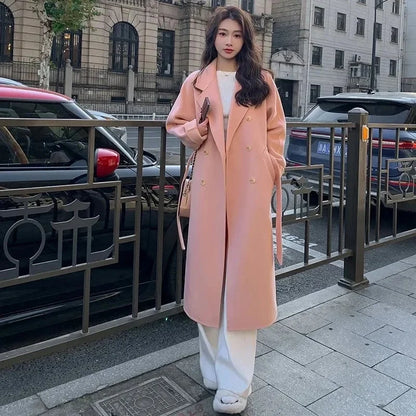 Women'S Blue Korean Style Loose Woolen Coat - Fashion Autumn Winter Outerwear