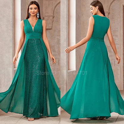2024 Fashion Women Sleeveless V Neck Backless Green Sequined Elegant E