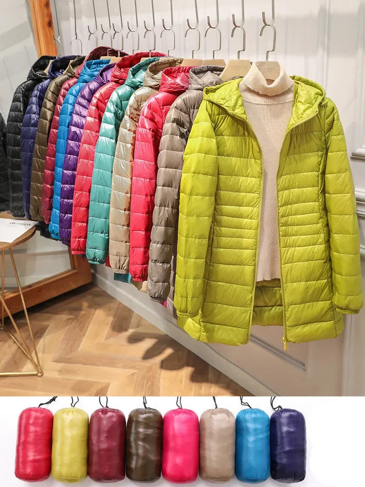 Women'S Lightweight Down Coat With Portable Storage Bag Hip-Length, 5 Colors, Sizes S’7Xl