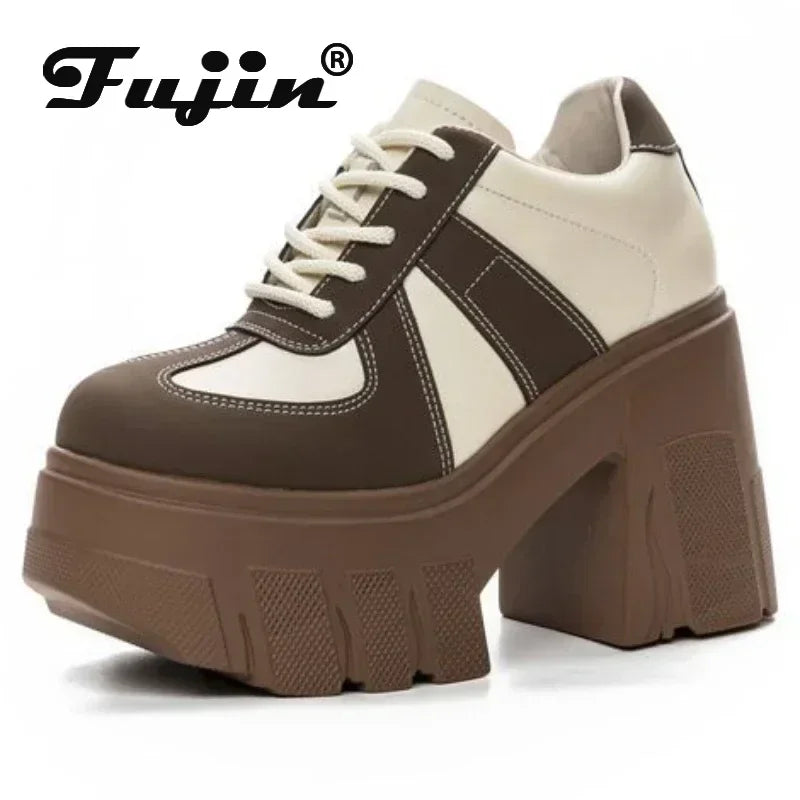 Fujin 11cm New Women's Microfiber Platform Wedge Pumps Comfy Ankle Booties Genuine Leather Spring Autumn Ankle Boots Shoes