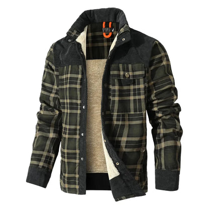 Men'S Winter Windproof Casual Coat - Plaid Sherpa Lined Flannel Outdoor Jacket