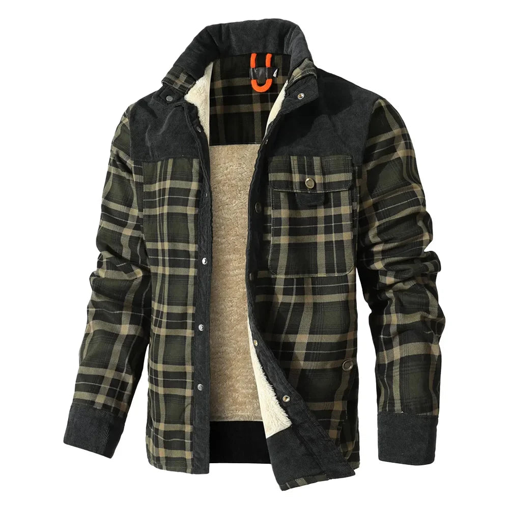 Men's Jackets Winter Windproof Warm Casual  Coat Plaid Sherpa Lined Fl