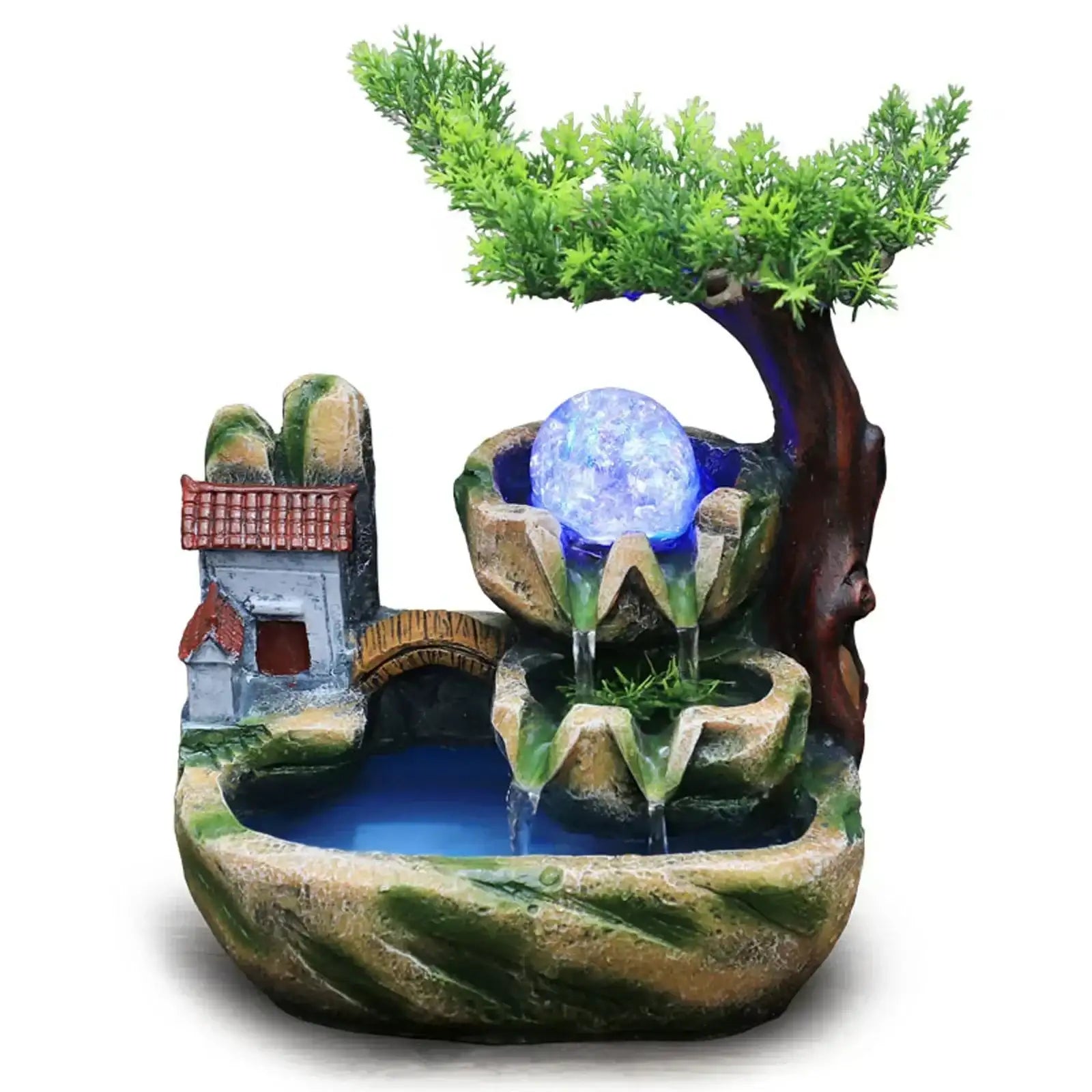Indoor Desktop Feng Shui Rockery Fountain Decor Living Room Flowing Water Waterfall Ornament With Lights And Atomizers