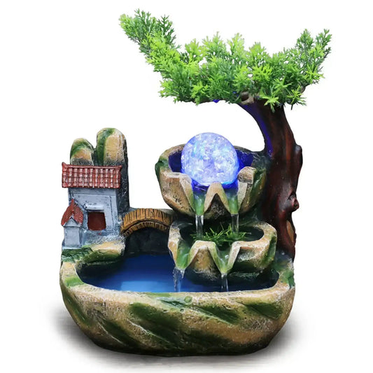 Indoor Desktop Feng Shui Rockery Fountain Decor Living Room Flowing Water Waterfall Ornament With Lights And Atomizers