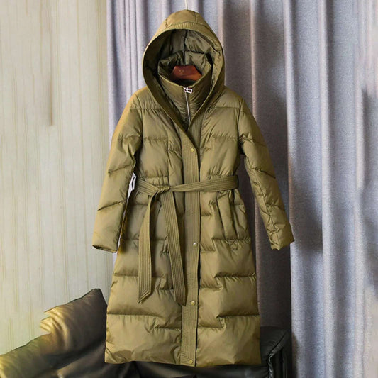 Women's Winter Coat With Hood Long Hooded Jacket  And Slim Fit Mid Length Knee Length Down Lady Coats