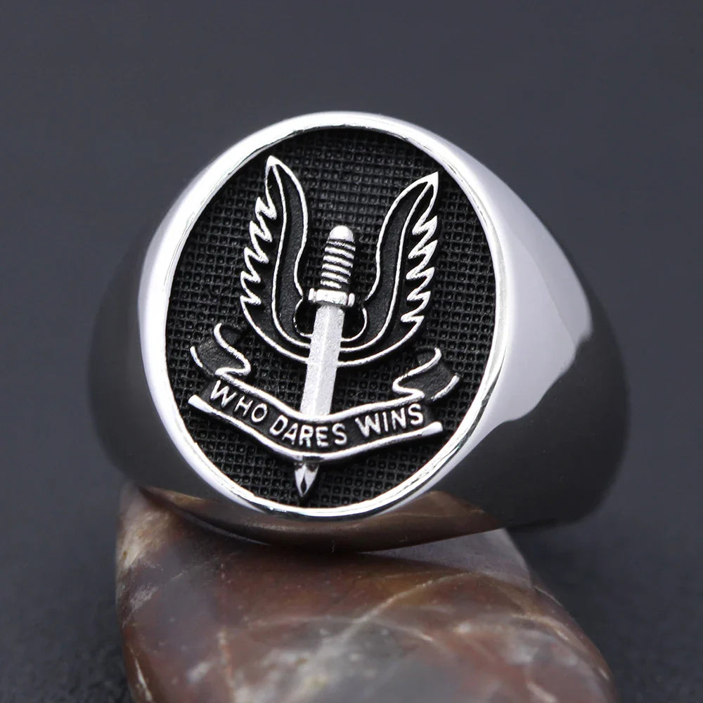 Special Air Service SAS Who Dares Wins Force Military Sterling Silver Ring