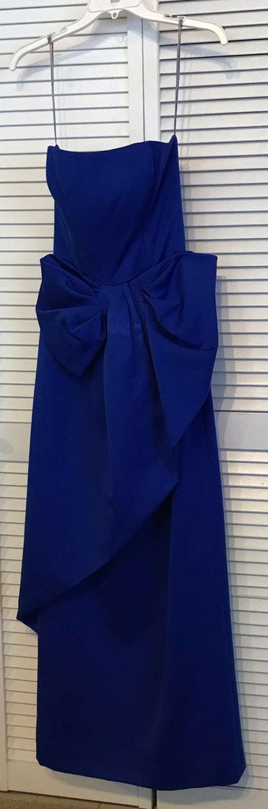 Women Dress Satin Blue Wrapped Large-Bow Long Size 12