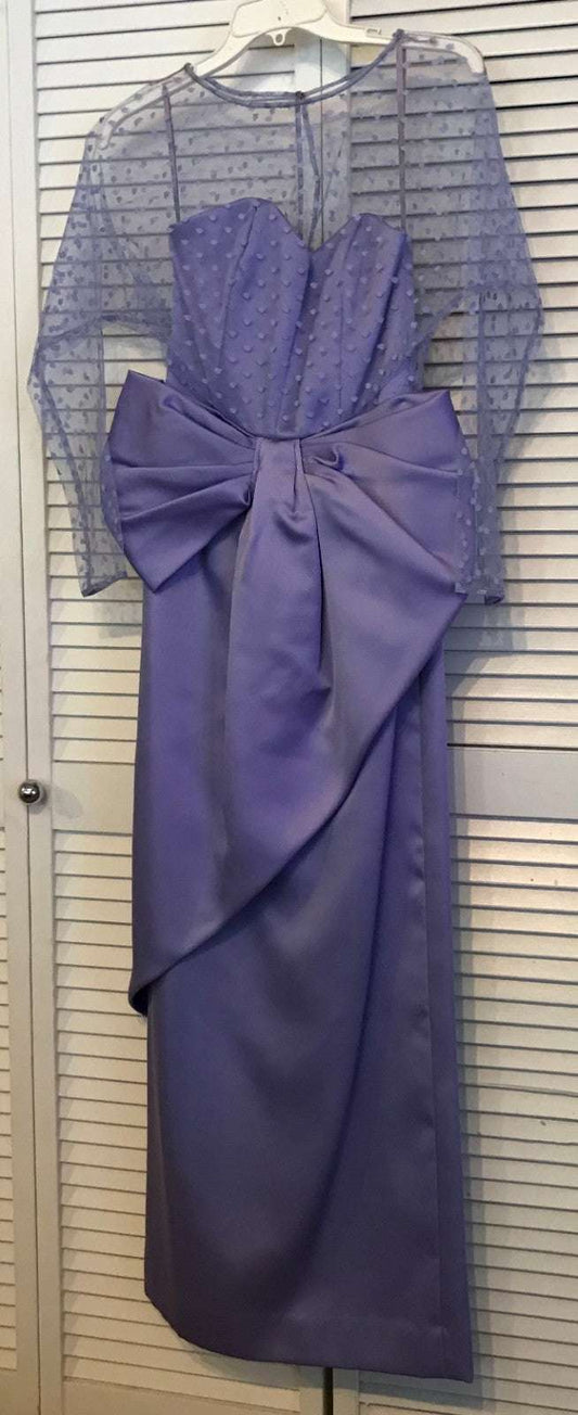 Women Dress Satin Lavender Net Dot Top Long Slvs Long Size 6
