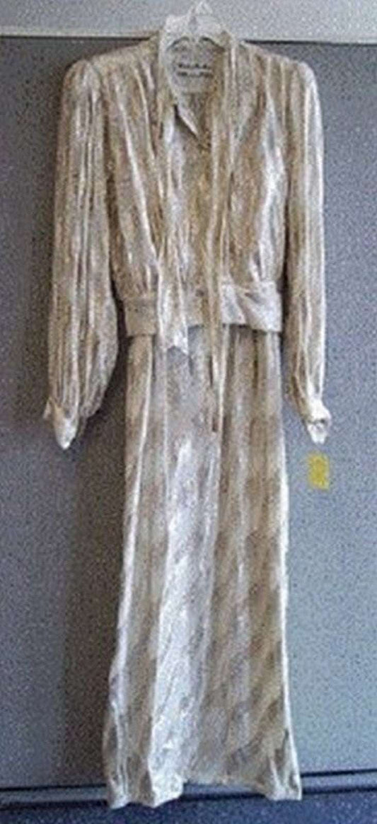 Women Dress Suit Jacket + Dress Silk Beige w/Diagonal Size 14