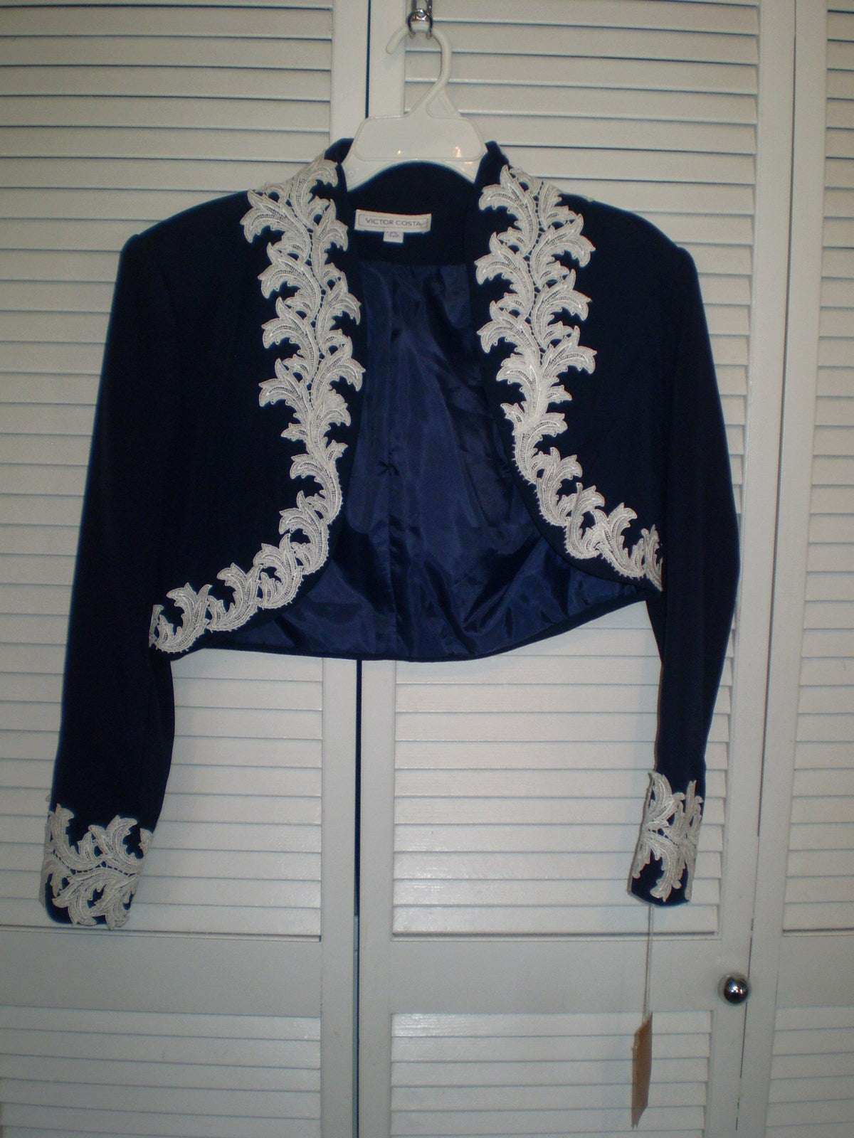 Women Jacket Crepe Navy White Lace Size 6