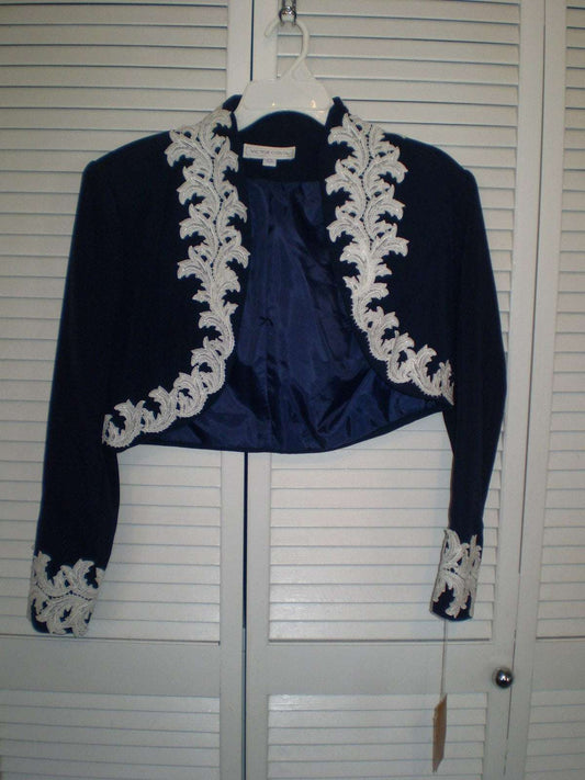 Women Jacket Crepe Navy White Lace Size 6