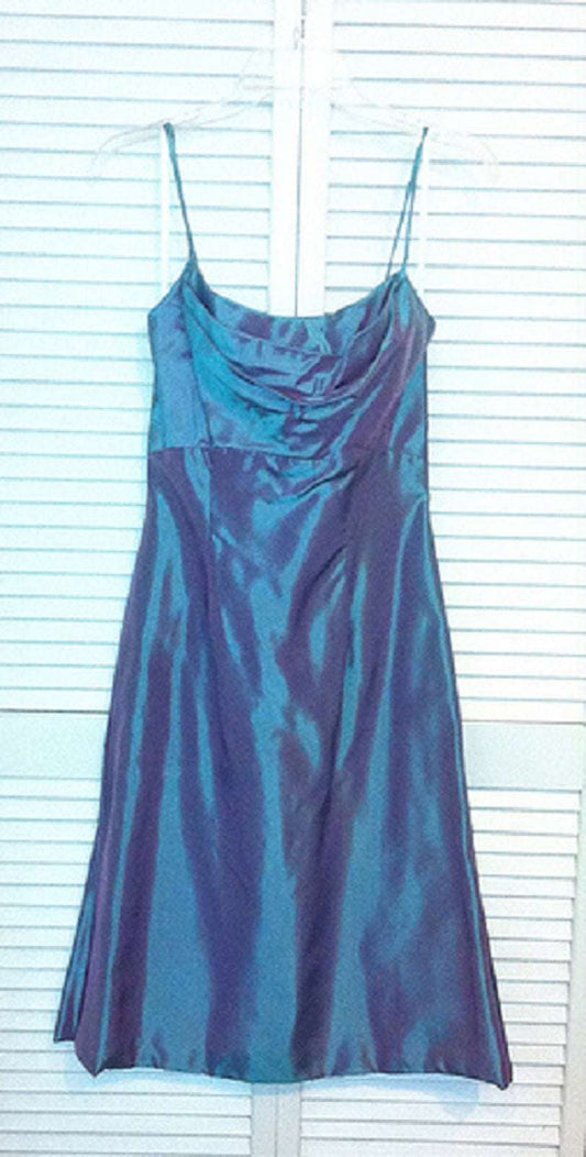 Women Dress Taffeta Blue Lined Pink Midi Size 2