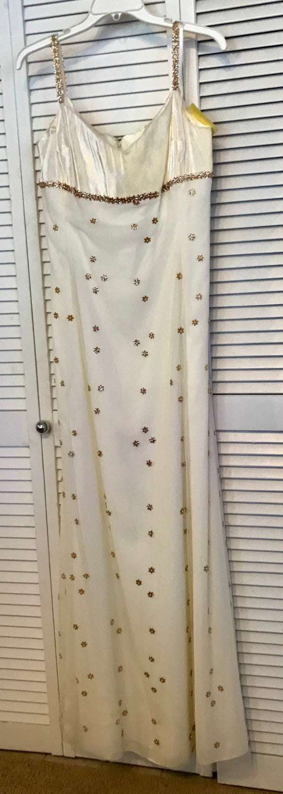 Women Dress Velvet Ivory Chiffon Gold Flowers Size 12