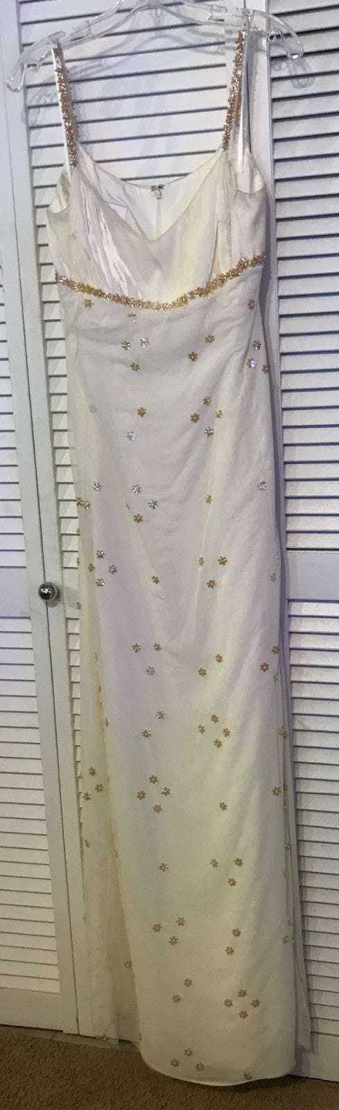 Women Dress Velvet Ivory Chiffon Gold Lite Flowers Size 8