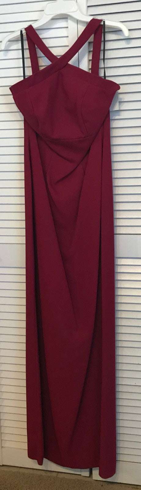 Women Dress Crepe/Acetate Maroon Cross Shoulder Straps Size 8